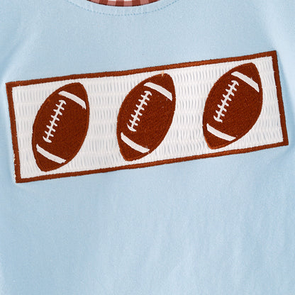 Boys Fall Rugby Football Smock Embroidery Short Sleeves Outfit Set