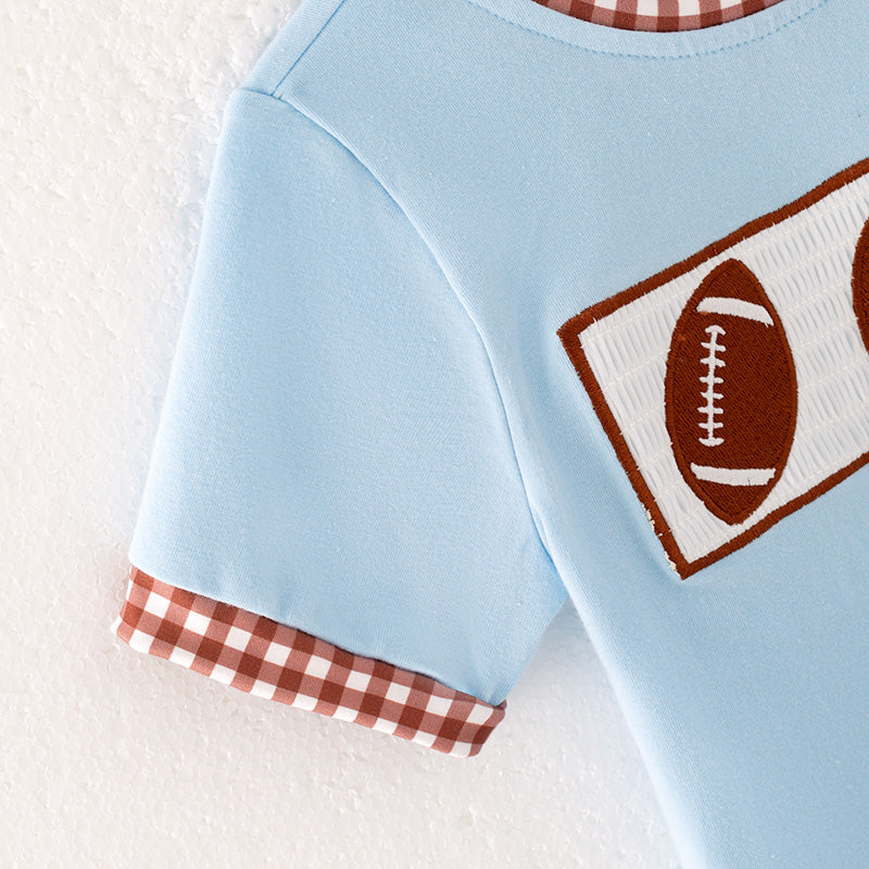 Boys Fall Rugby Football Smock Embroidery Short Sleeves Outfit Set