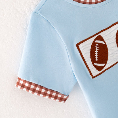 Boys Fall Rugby Football Smock Embroidery Short Sleeves Outfit Set