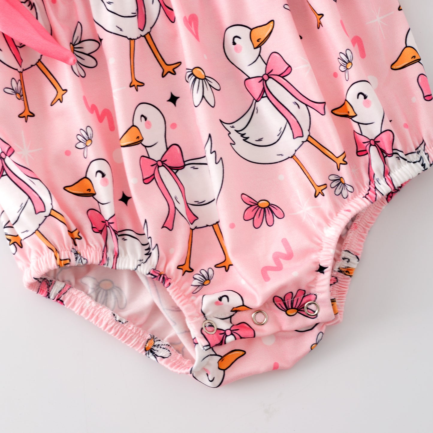 Baby Kids SILLY GOOSE Print Smocked Embroidered Romper