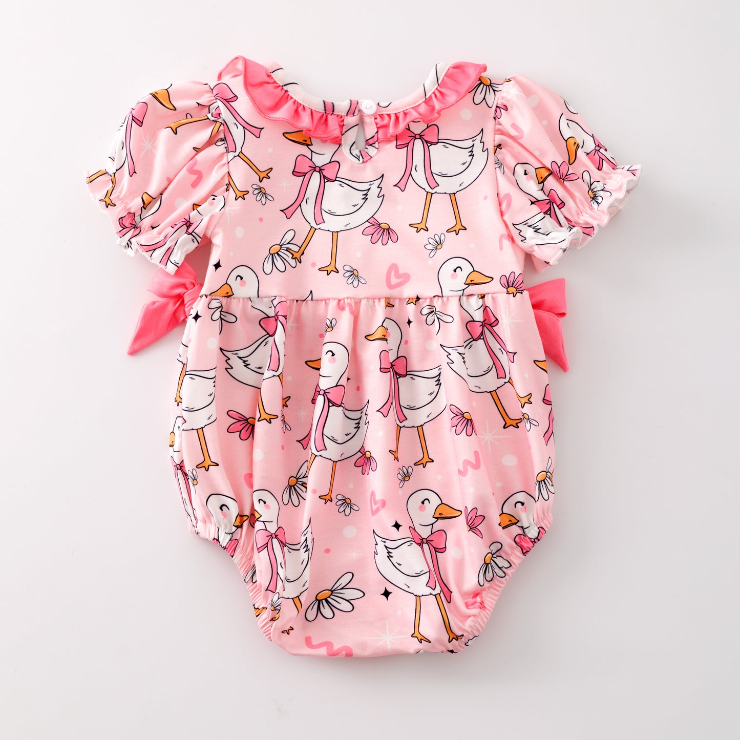 Baby Kids SILLY GOOSE Print Smocked Embroidered Romper