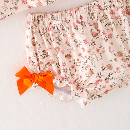 Baby Girls Thanksgving Pumpkin Thankful Embroidery Romper Set
