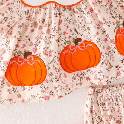 Baby Girls Thanksgving Pumpkin Thankful Embroidery Romper Set