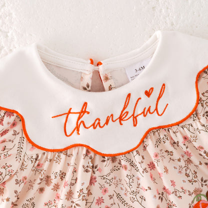Baby Girls Thanksgving Pumpkin Thankful Embroidery Romper Set