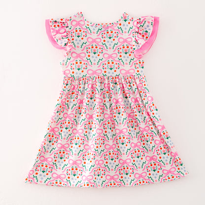 Girls Summer Pink Floral Silly Goose Embroidery Smock Clothes