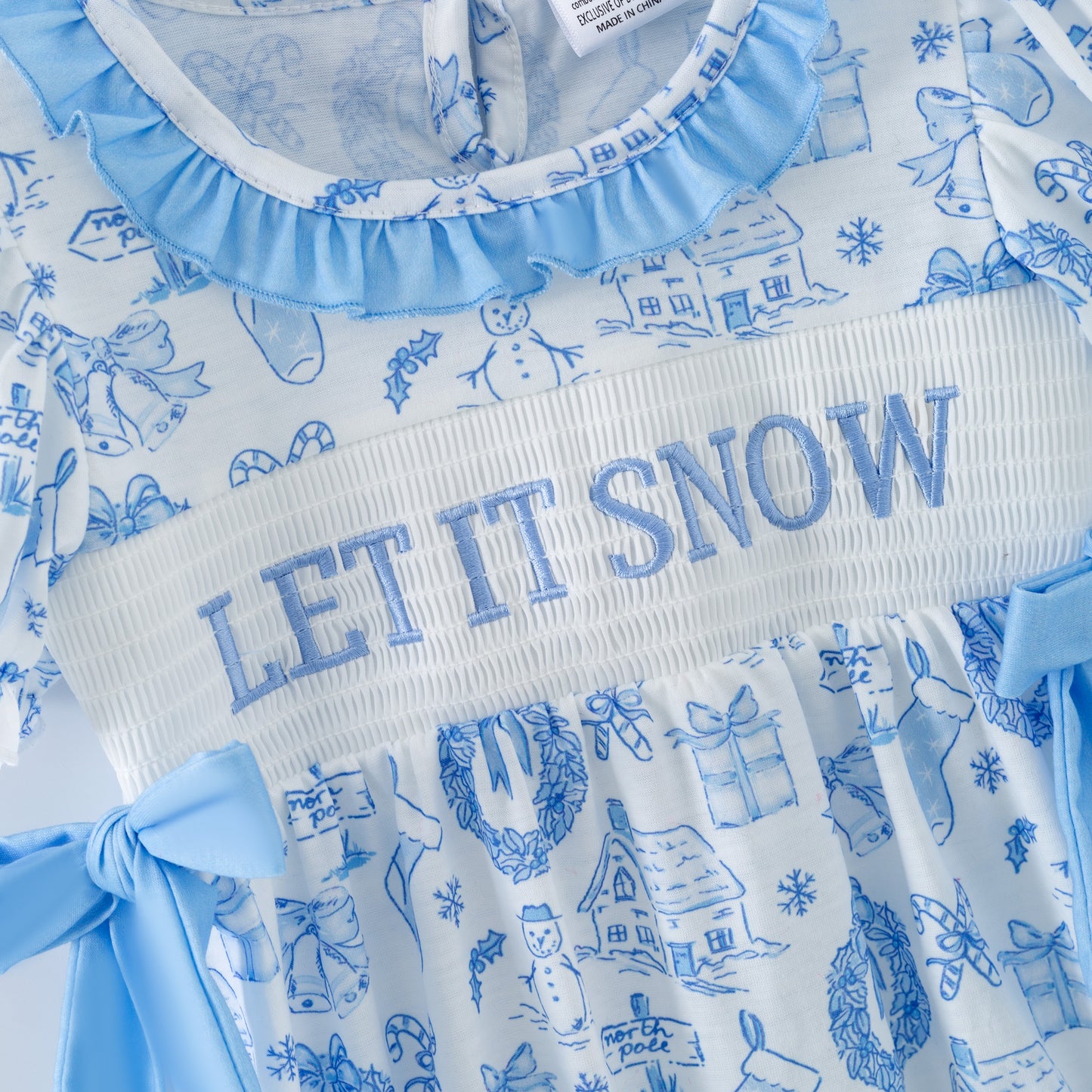 Baby Girls LET IT SNOW Smocks Embroidery Romper