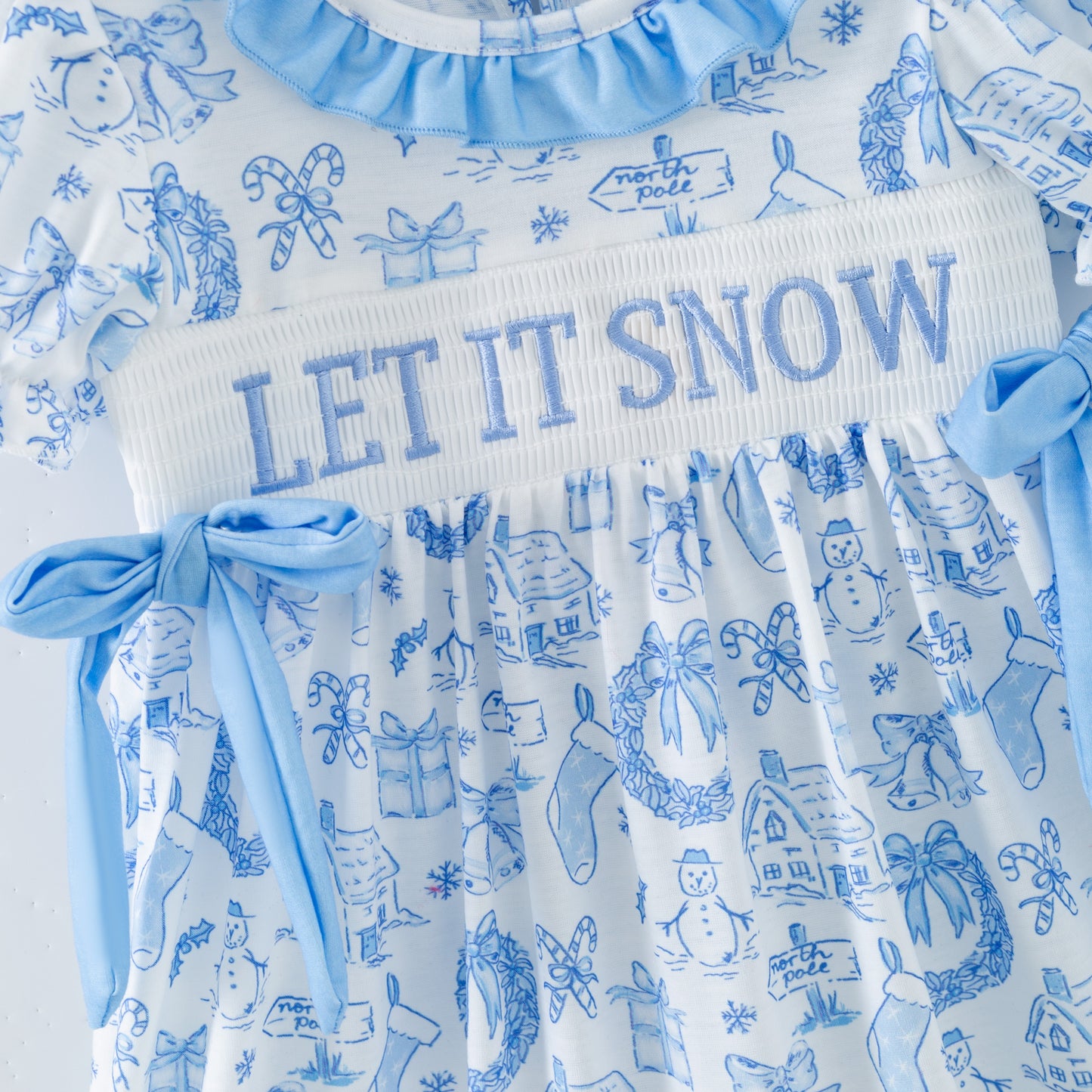 Girls LET IT SNOW Winter Smocks Embroidery Dress