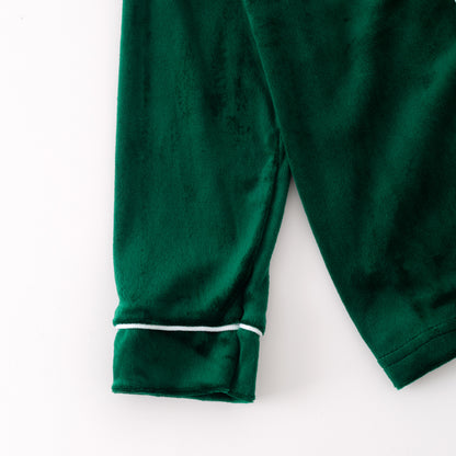 Boys Christmas Green Velvet Long Sleeves Pant Pajamas Set
