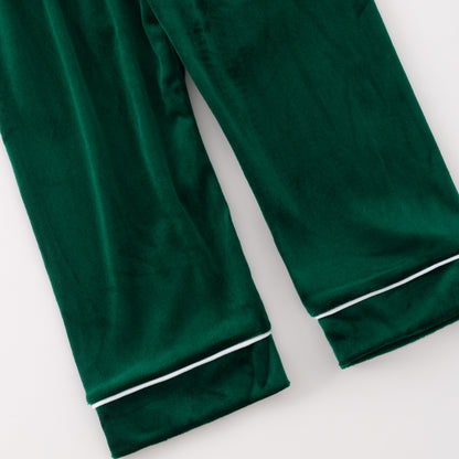 Boys Christmas Green Velvet Long Sleeves Pant Pajamas Set