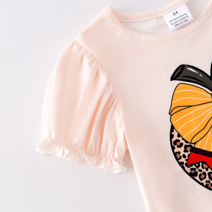 Girls Back To School Pencil Apple Print Bell Pant Set
