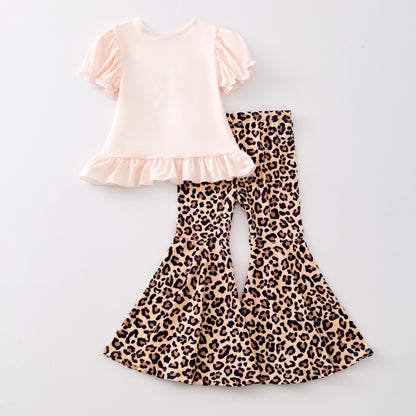 Girls Back To School Pencil Apple Print Bell Pant Set
