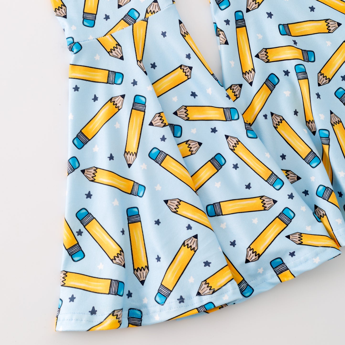 Girls Back To School Pencil Apple Print Bell Pant Set
