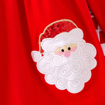 Girls Christmas 3-Pieces Santa Embroidery Red White Scarf Pant Set