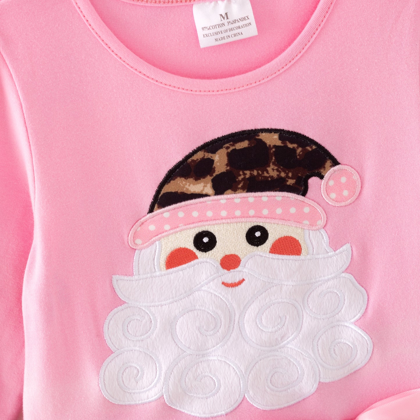 Girls Christmas Pink Santa Embroidery Leopard Tulle Dress