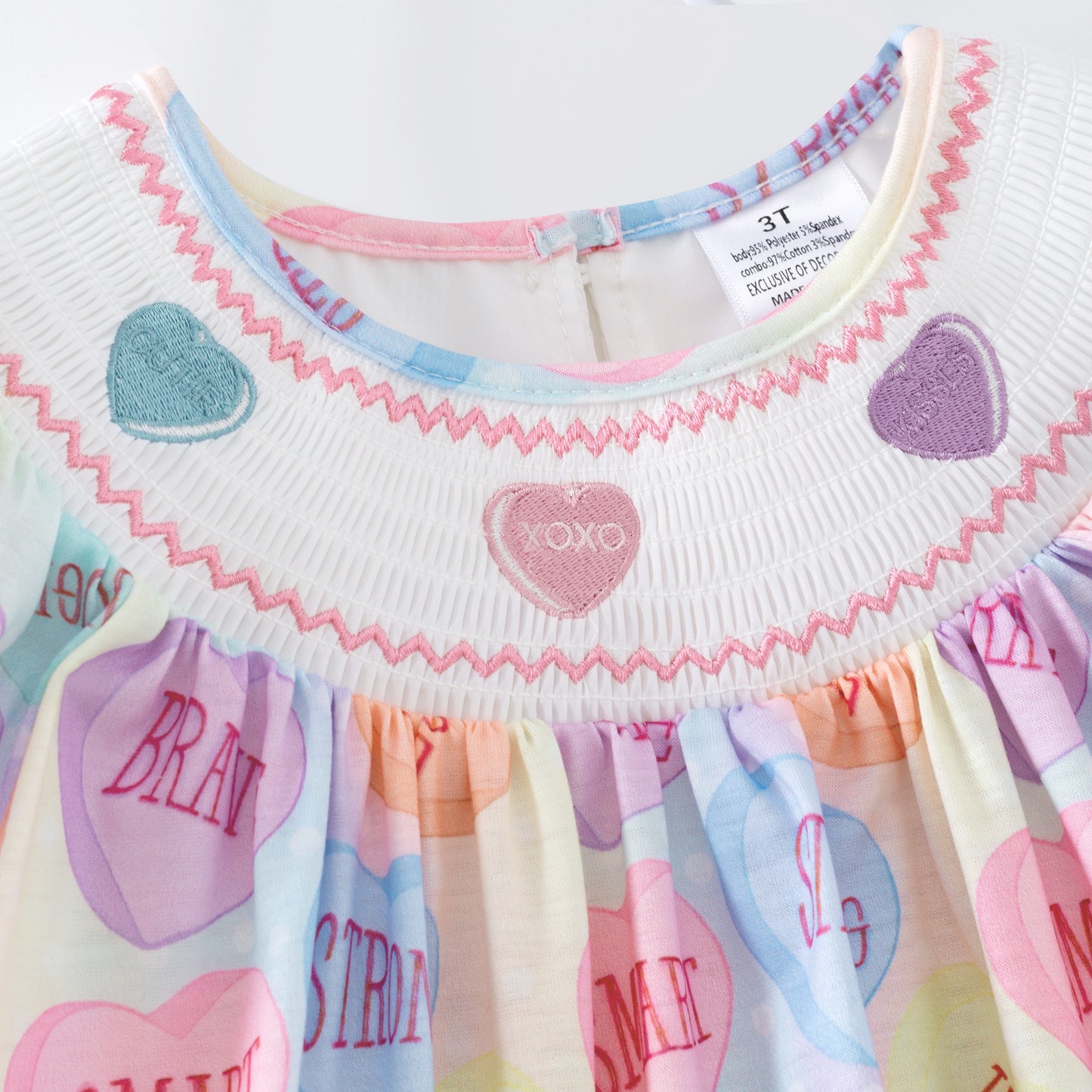 Girls Valentine's Day Heart XOXO Smock Embroidery Dress