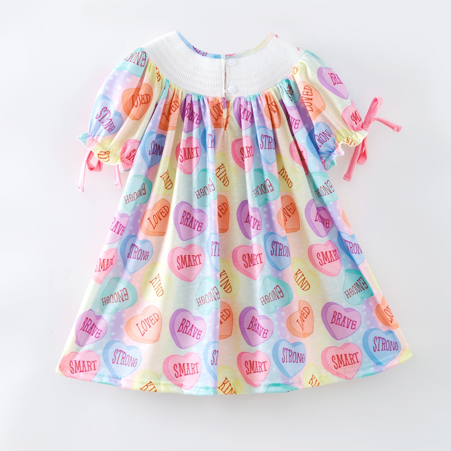 Girls Valentine's Day Heart XOXO Smock Embroidery Dress