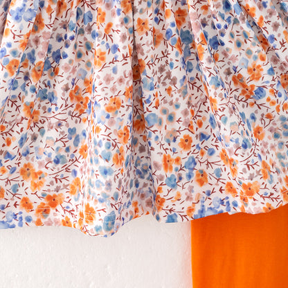 Girls Fall Autumn Orange Floral Print 2-Pieces Pant Set