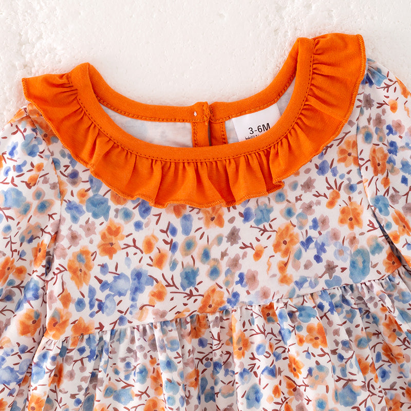 Baby Girls Fall Autumn Orange Floral Print Romper Set