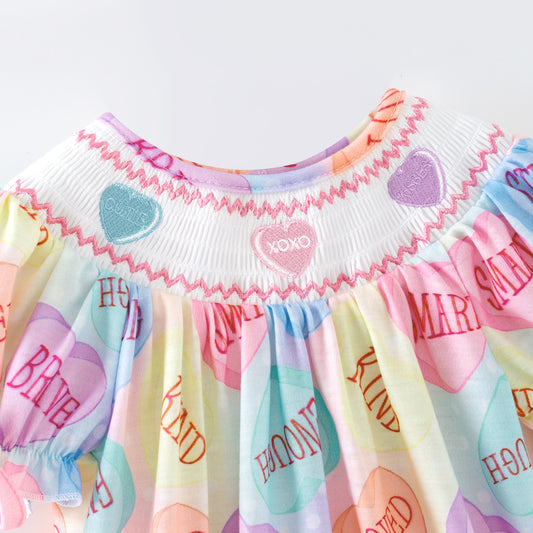 Baby Kids Valentine's Day Heart XOXO Smock Embroidery Romper