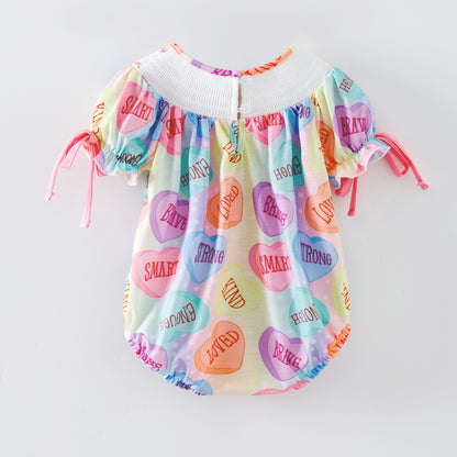 Baby Kids Valentine's Day Heart XOXO Smock Embroidery Romper