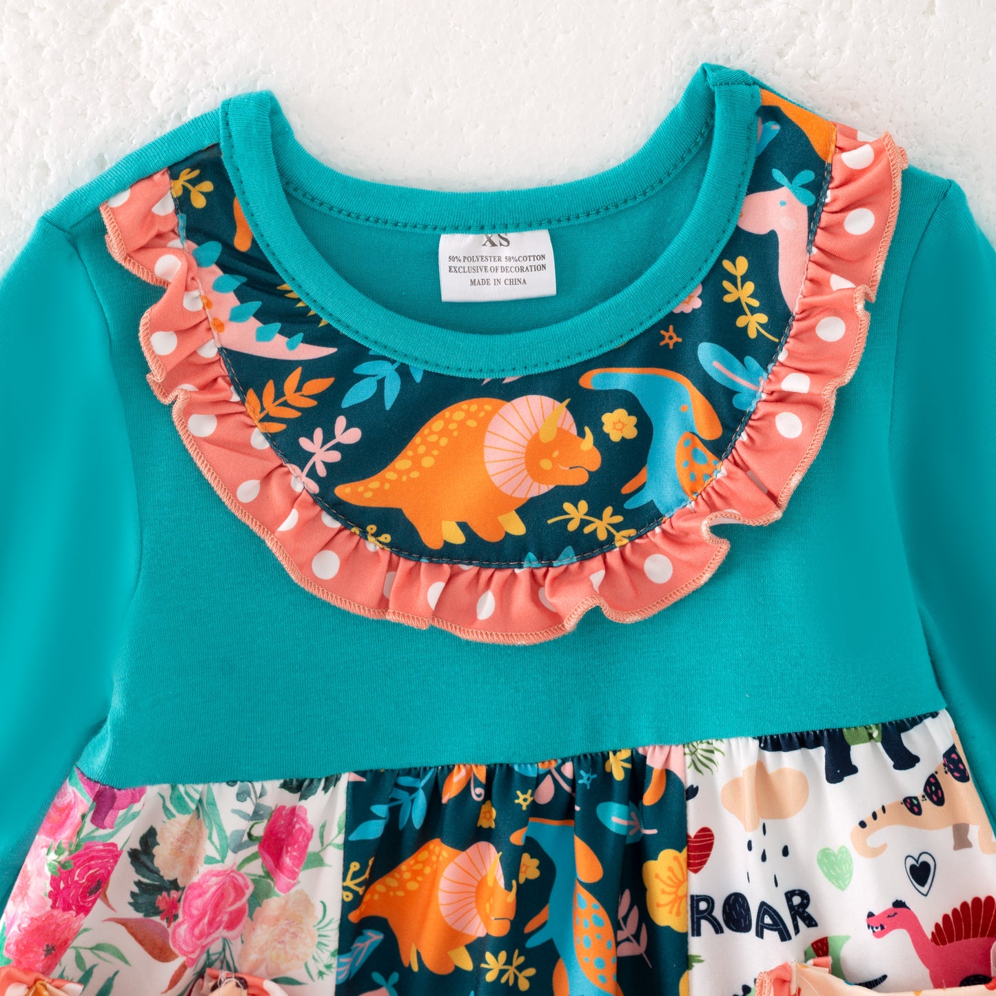 Girls Fall Winter Floral Blue Stripes Patchwork Pocket Pant Set