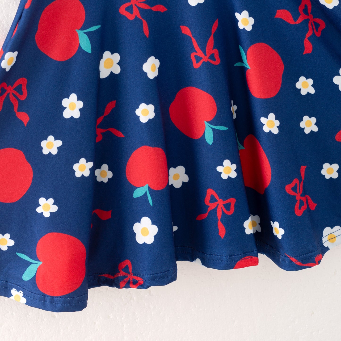 Fashion Girls Back To School Navy Bow Apple Twirl Dress