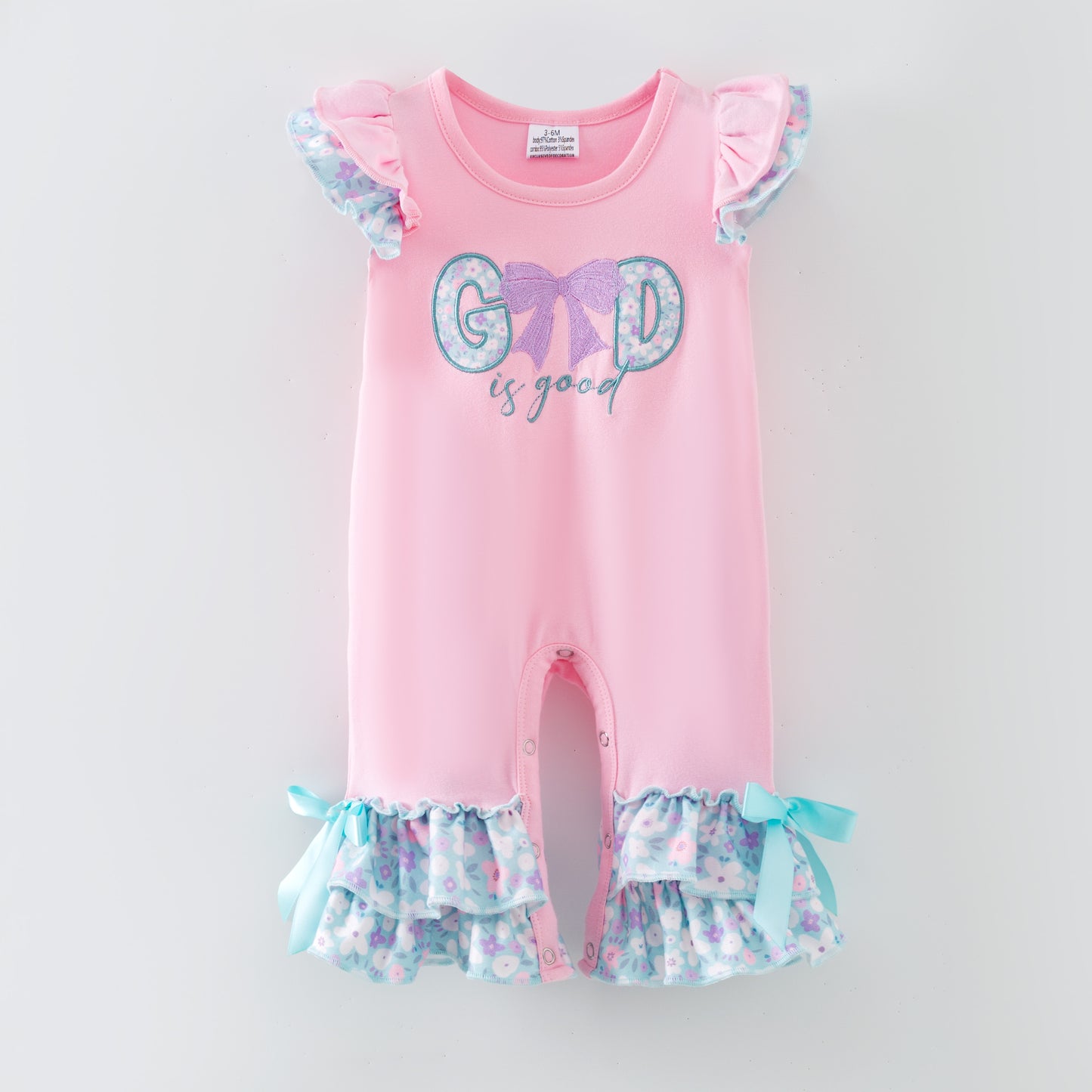 Spring Pink GOD IS GOOD Flower Embroidery Kidswear