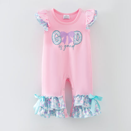 Spring Pink GOD IS GOOD Flower Embroidery Kidswear