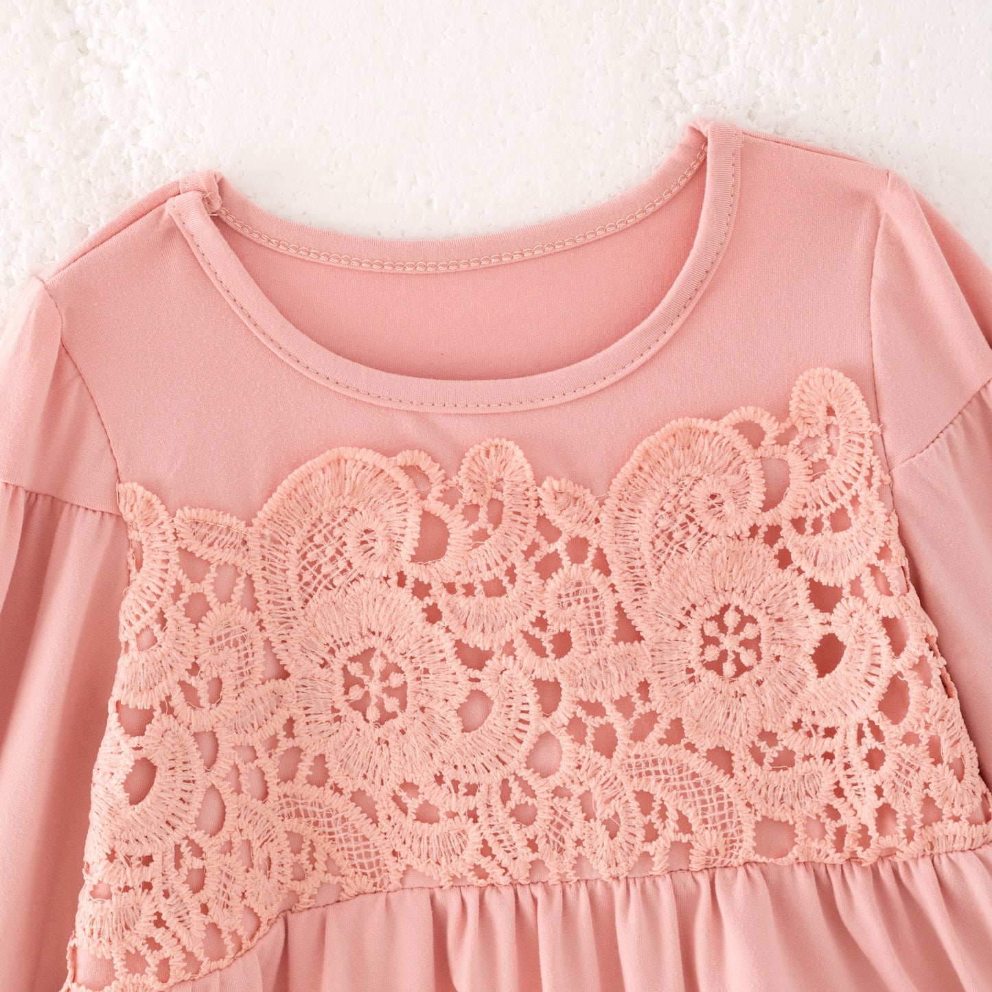 Girls Fall Coral Lace Top + Blue Jean Set