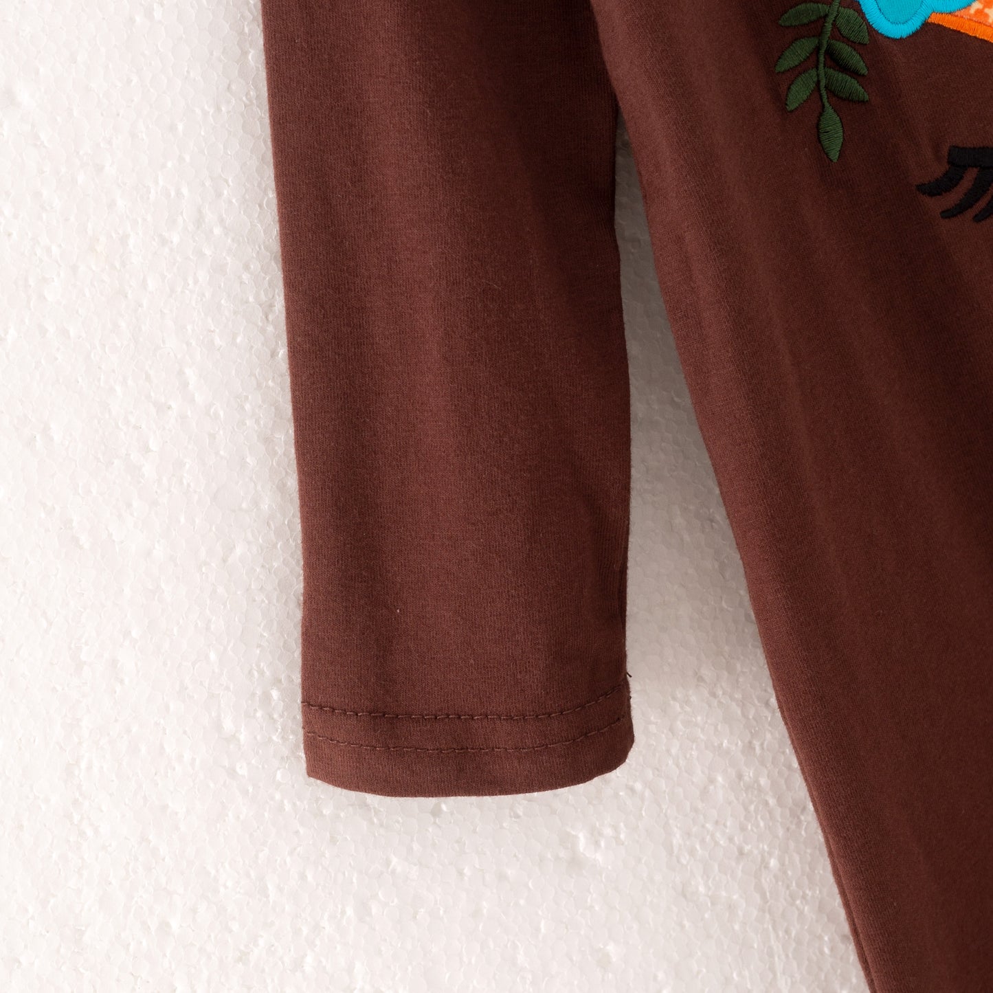 Baby Girls Fall Fox Embroidery Brown Romper