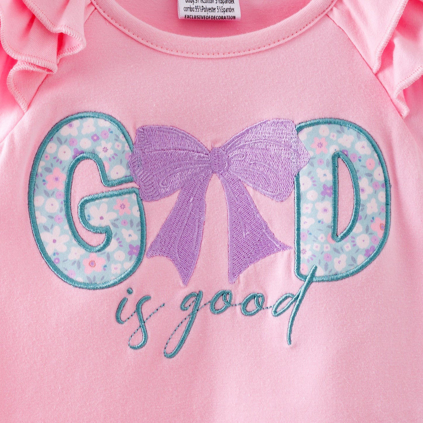 Spring Pink GOD IS GOOD Flower Embroidery Kidswear
