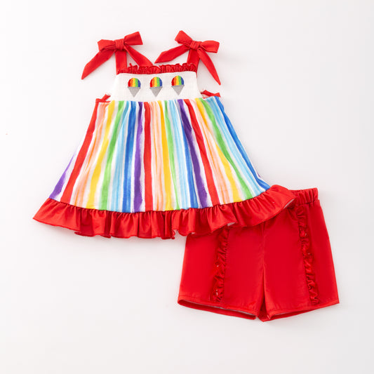 Sibling Summer Kids Rainbow Embroidery Short Set & Romper