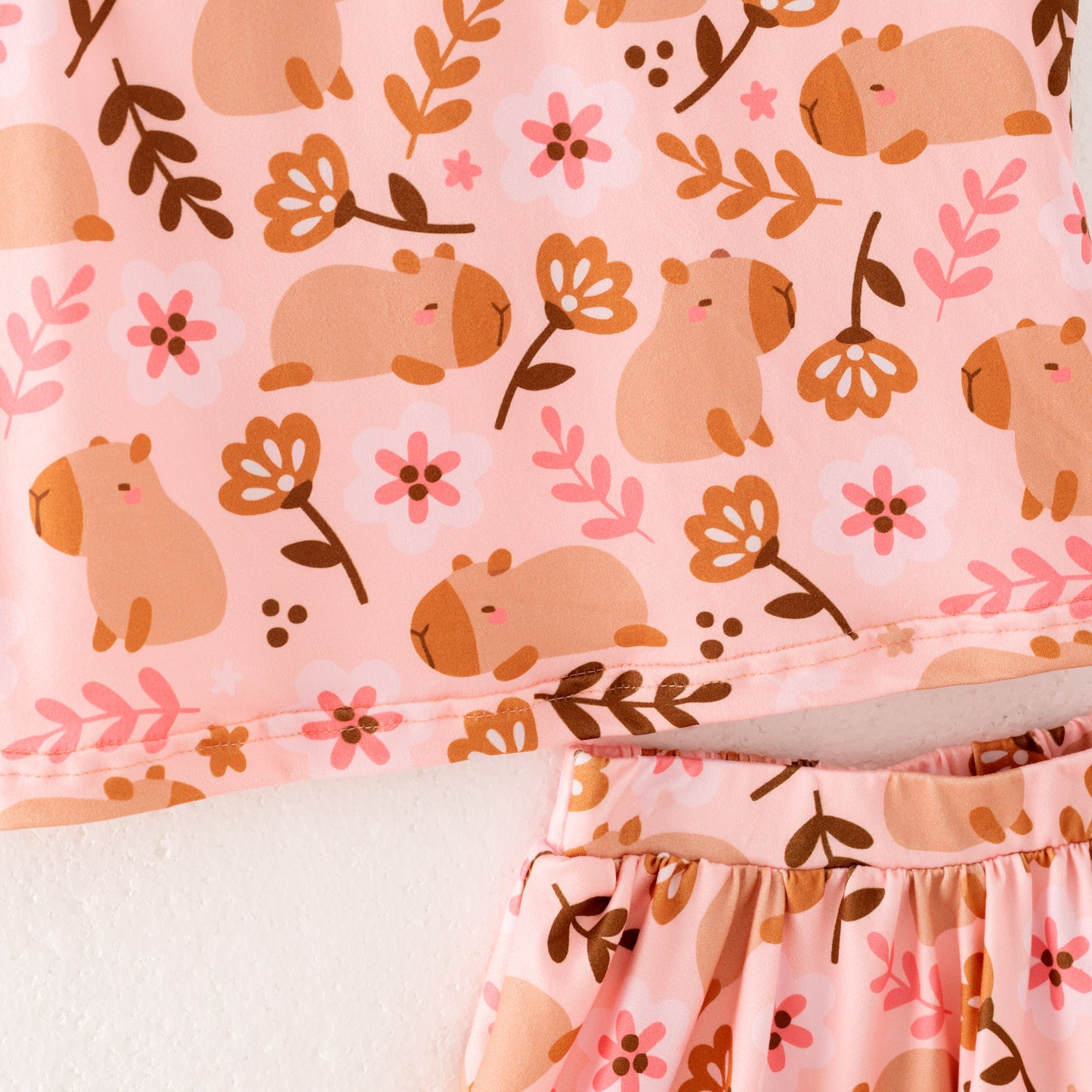 Girls Summer Fall Animal Floral Print Slip Top Skirt Set