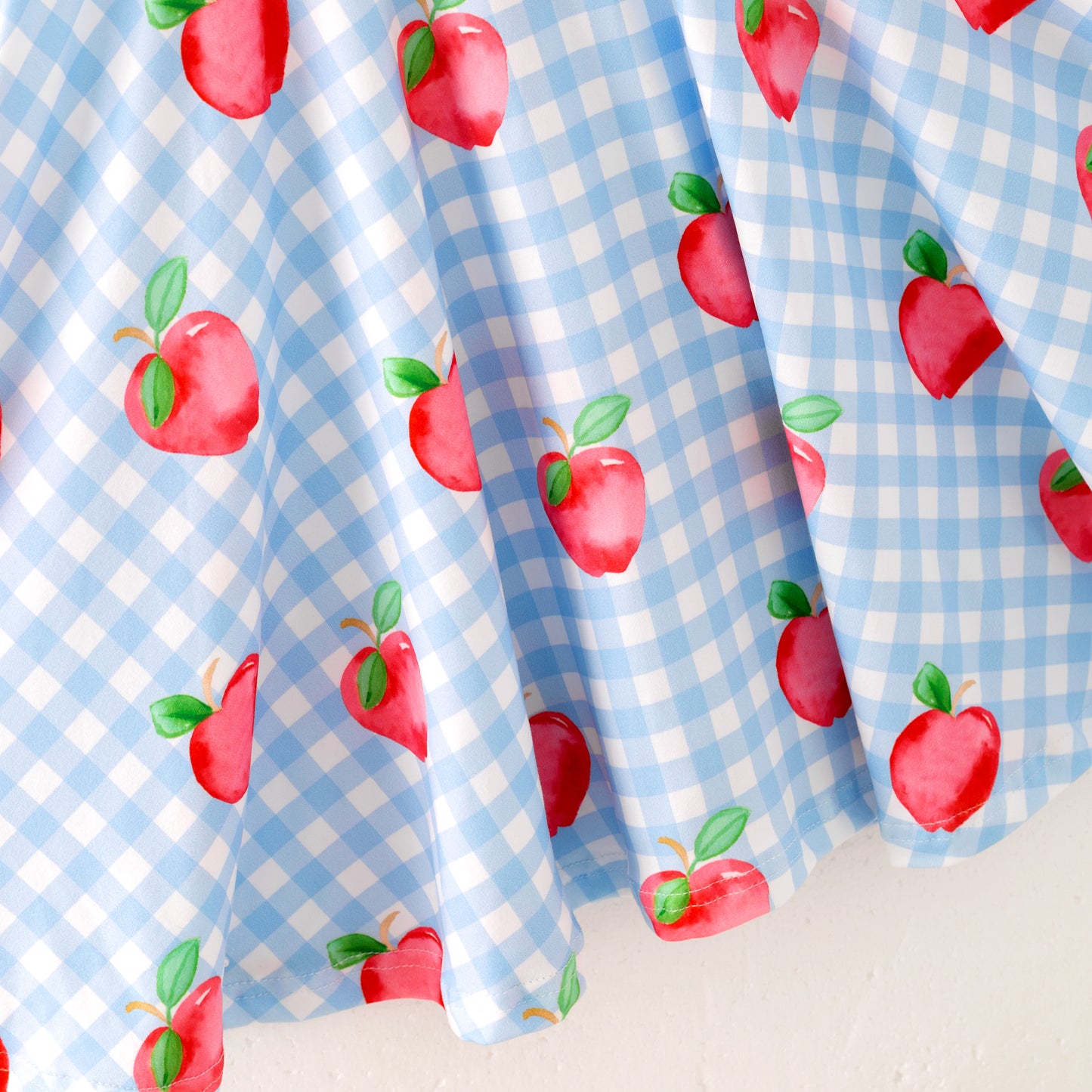 Hot Seller Girls Back To School Blue Plaid Apple Twirl Dress