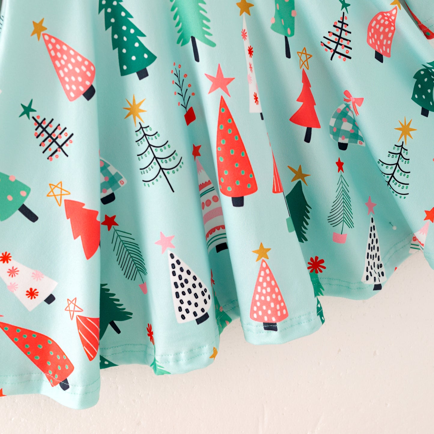 Girls Christmas Tree Long Sleeves Twirl Dress