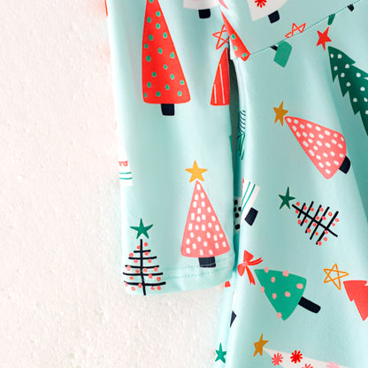 Girls Christmas Tree Long Sleeves Twirl Dress