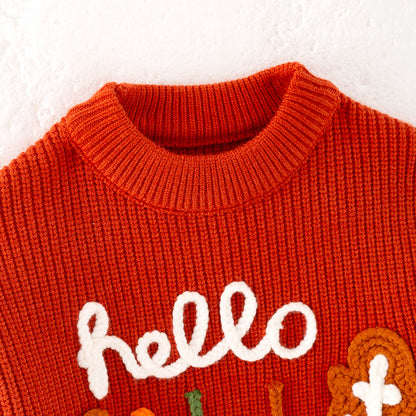 Girls Autumn HELLO FALL Embroidery Long Sleeves Sweater