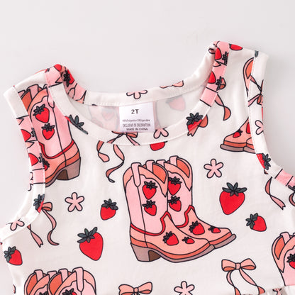 Girls Summer Strawberry Boot Red Ruffled Dress