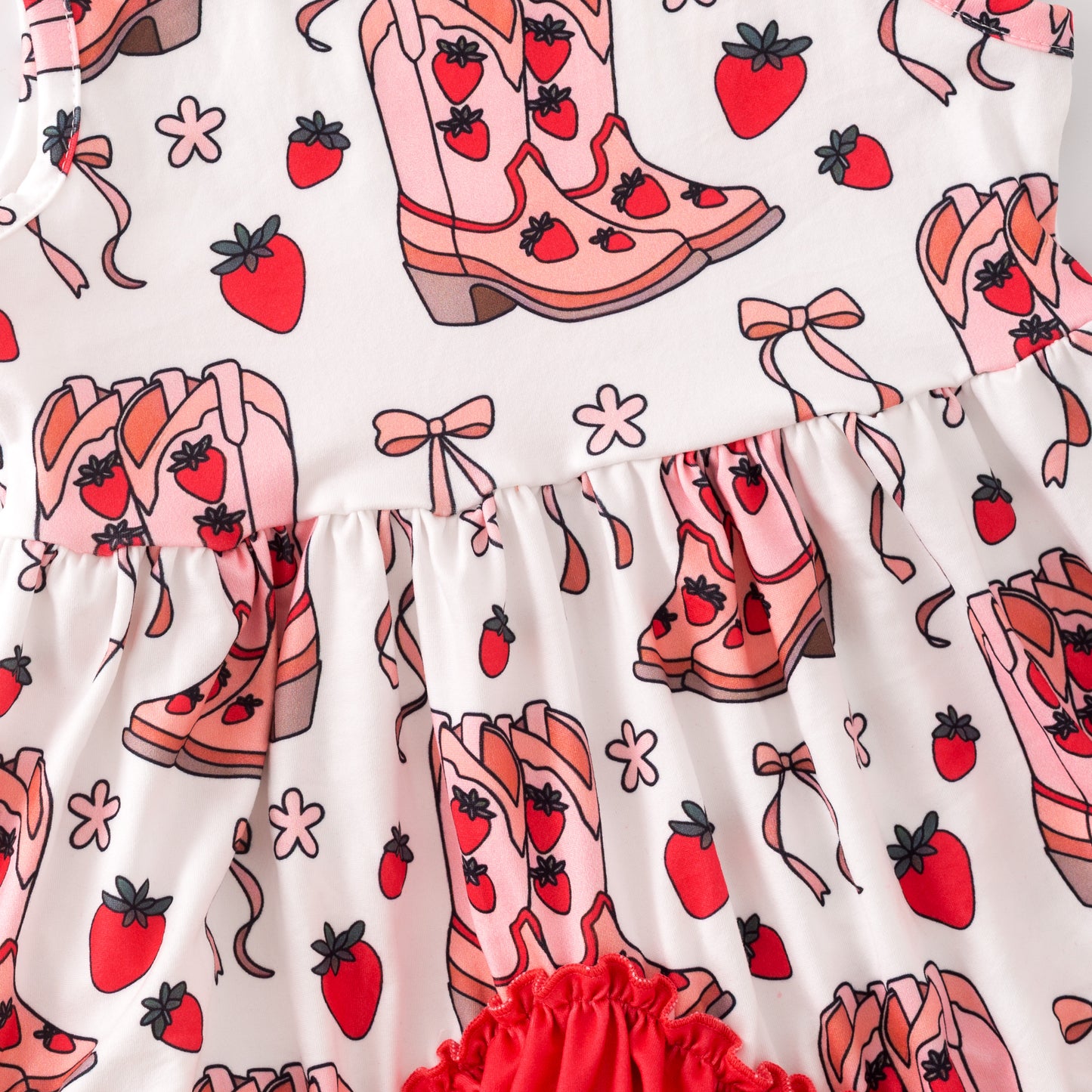 Girls Summer Strawberry Boot Red Ruffled Dress