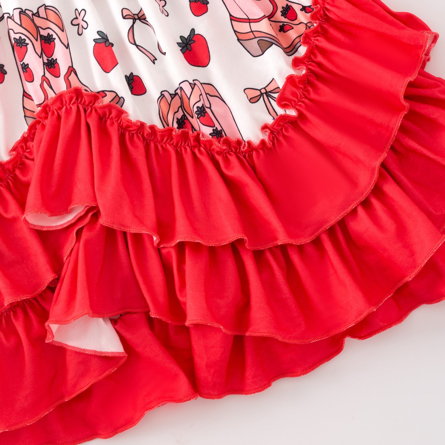 Girls Summer Strawberry Boot Red Ruffled Dress