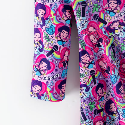 Girls Fashion Kpop Demon Hunter Print Long Sleeves Twirl Dress