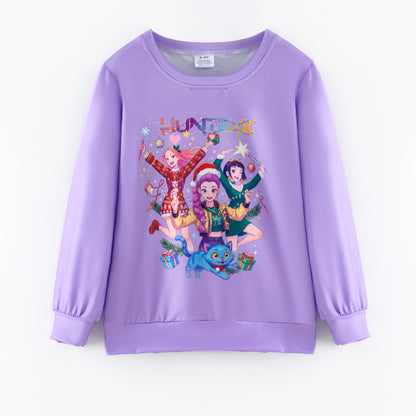 Girls Fall Kpop Demon Hunter Print Long Sleeves Sweatshirts