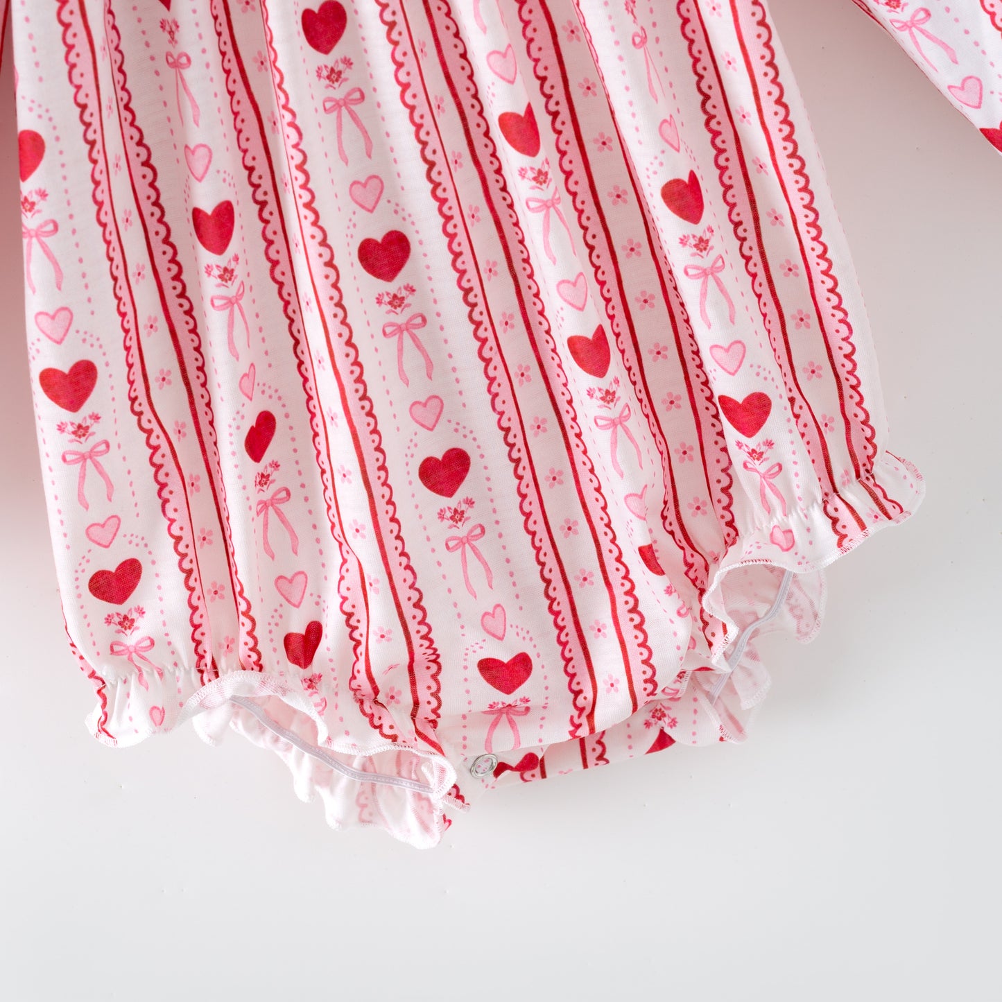 Valentine's Day Heart Bow Smock Embroidery Romper