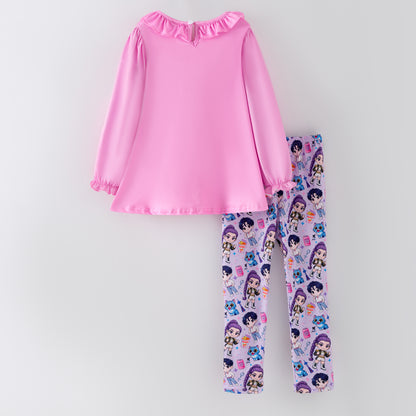 2026 Spring Pink K-pop Ruffled Pant Set