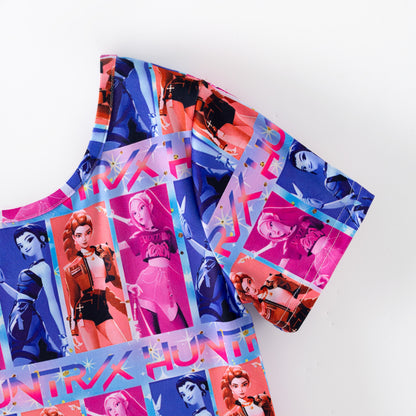 2026 Spring Cute K-POP Demon Hunter Short Sleeves Twirl Dress