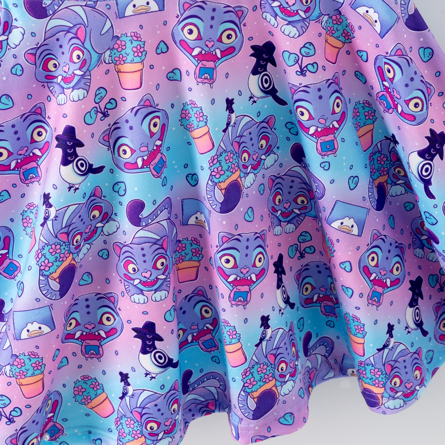 Girls Summer Kpop Demon Hunter Print Short Sleeves Twirl Dress