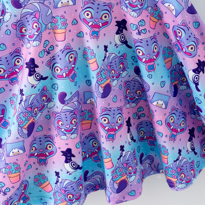 Girls Summer Kpop Demon Hunter Print Short Sleeves Twirl Dress