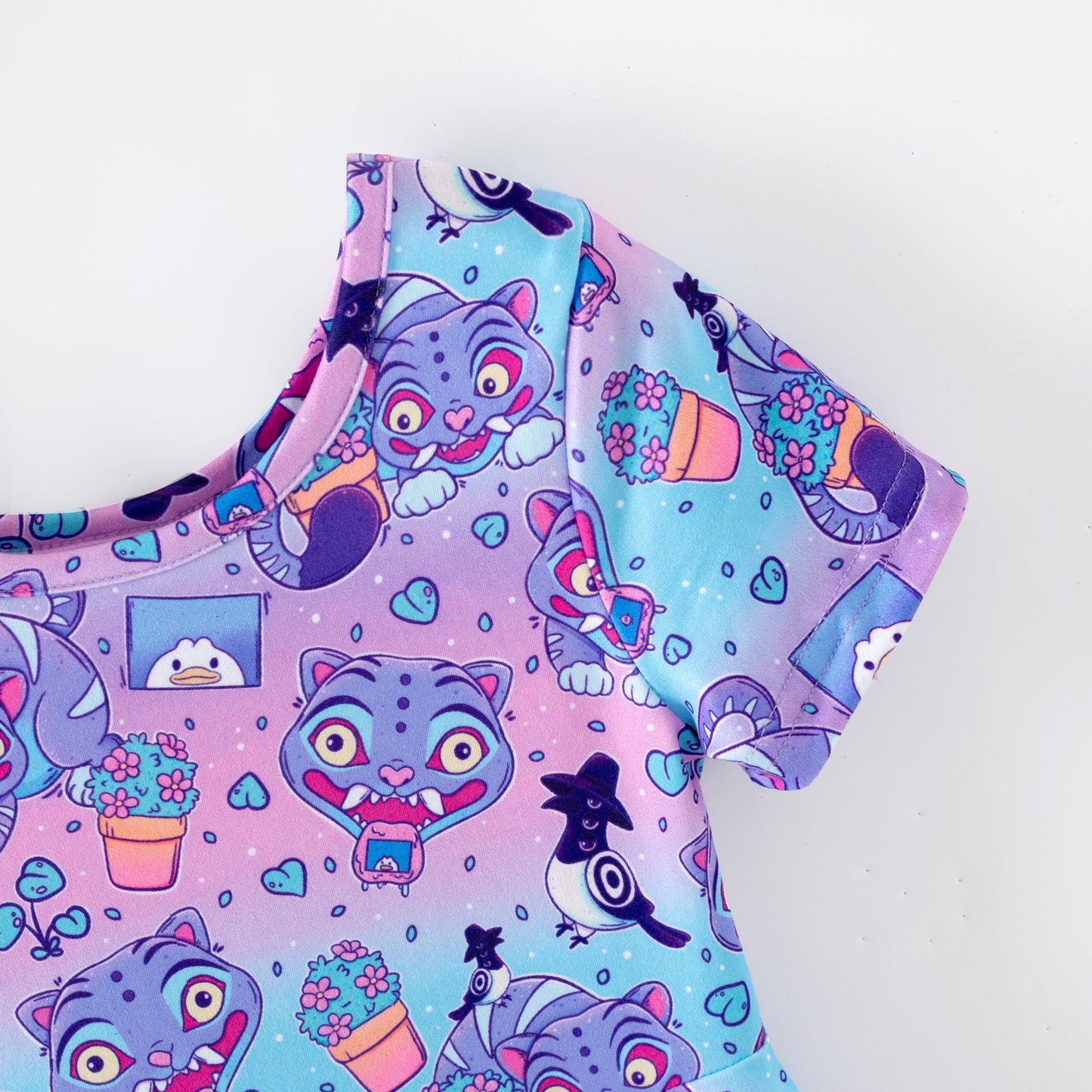 Girls Summer Kpop Demon Hunter Print Short Sleeves Twirl Dress