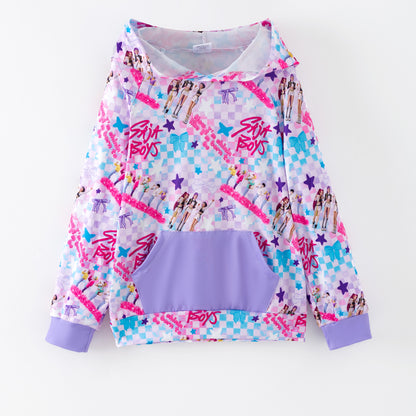 Winter Kpop Demon Hunter Print Long Sleeves Pocket Hoodies For Kids