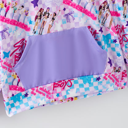 Winter Kpop Demon Hunter Print Long Sleeves Pocket Hoodies For Kids